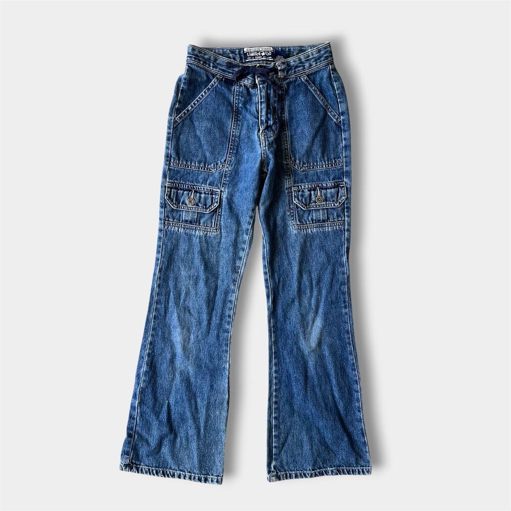 Vintage Y2K Limited Too Bootleg Cargo Tie Waist Blue Jeans 10